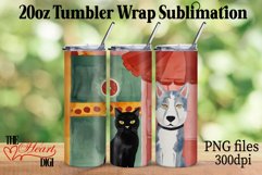 Artistic 20oz Tumbler Wrap PNG, Cat and Dog Watercolor Product Image 1