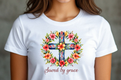 Watercolor Cross &amp; Floral Wreath PNG Product Image 6