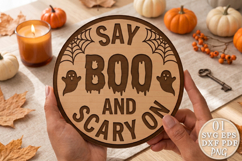 Say Boo &amp; Scary On Halloween Door Sign SVG Product Image 1