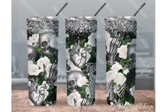 White Flowers Skull Tumbler | Seamless PNG Sublimation Product Image 1