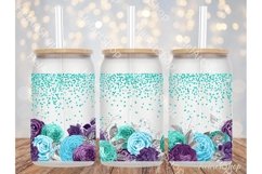 Purple And Turquoise Bouquets 16oz Libbey Glass Can PNG Product Image 1