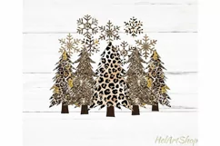 Gold Glitter Christmas Trees Png, Leopard Print Png Product Image 1