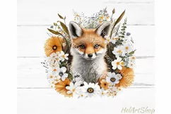 Cute Fox With Flowers PNG, Sublimation PNG Product Image 1