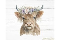 Floral Highland Cow Png, Sublimation Png Product Image 2