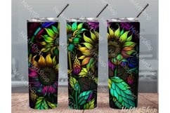 Neon Sunflower Tumbler PNG Sublimation, Skinny Tumbler PNG Product Image 1