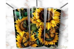 Sunflower And Butterfly PNG Sublimation, Skinny Tumbler Png Product Image 1