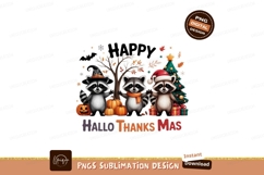 Raccoons celebrating holidays together halloween christmas H Product Image 1