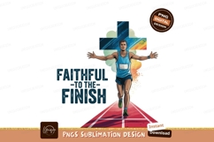 Runner crossing finish line with faith running Product Image 1