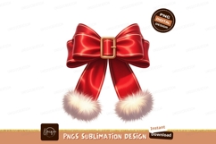 Red ribbon bow with gold buckle and fur trim image Product Image 1