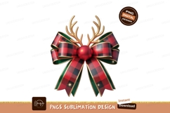 Festive Red Plaid Bow With Antlers SUBLIMATION Product Image 1