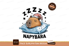 Sleeping capybara on pillow with striped hat image Product Image 1