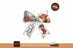 Highland cow red truck Christmas boots bow SUBLIMATION Product Image 1