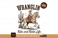 Cowboy riding horse with cactus desert Product Image 1