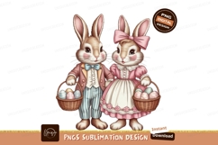 Easter Bunnies Holding Colorful Eggs rabbits baskets Product Image 1