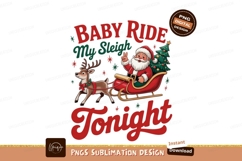 Santa Claus riding sleigh with reindeer and Christmas tree Product Image 1