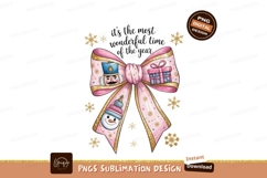 Pink Christmas Bow Nutcracker Snowman Gift Snowflakes Product Image 1