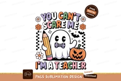 Ghost teacher with pencil and pumpkin halloween Product Image 1