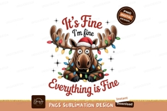 Moose tangled in Christmas lights wearing Santa hat Product Image 1