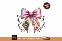 Pink Christmas Bow With Gingerbread Man And Tree SUBLIMATION Product Image 1