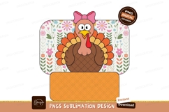 Cartoon turkey with pink bow and floral background Product Image 1