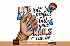 Hand with colorful nails and butterflies manicure blue Product Image 1