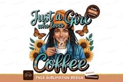 Woman enjoying coffee with sunflowers and butterflies Product Image 1