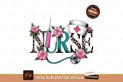 Pink floral nurse medical symbols stethoscope syringe Product Image 1