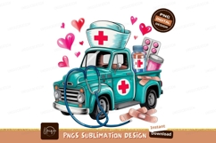 Teal truck with medical supplies and hearts SUBLIMATION Junt Product Image 1