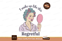 Woman rollers mirror regretful pajamas image Product Image 1