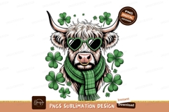 Highland cow wearing green scarf and heart sunglasses surrou Product Image 1