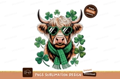 Highland cow wearing green heart sunglasses and scarf Product Image 1