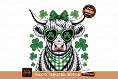 Highland cow wearing shamrock heart glasses and bandana Product Image 1