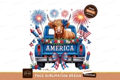 Highland cow truck fireworks celebration blue Product Image 1