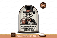 Skeleton holding coffee mug wearing top hat and bow tie Product Image 1