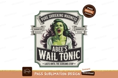 Green woman screaming vintage tonic label image Product Image 1