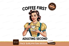 Retro woman holding coffee cup drink Product Image 1