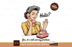Woman talking on vintage pink telephone retro Product Image 1