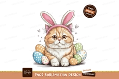 Fluffy cat wearing bunny ears surrounded by easter eggs Product Image 1