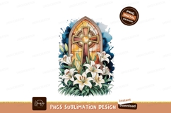 Easter lilies and stained glass cross image Product Image 1