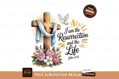 Wooden cross with blue cloth and flowers SUBLIMATION Product Image 1