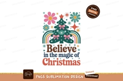 Retro Christmas Tree Flowers Rainbow Believe Magic Product Image 1