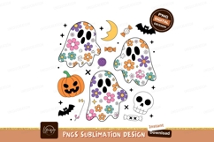 Floral ghosts moon candy bats pumpkin skull image Product Image 1