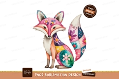 Whimsical patchwork fox with floral accents animal Product Image 1