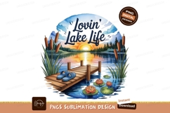 Lakeside sunset dock with water lilies and cattails Product Image 1