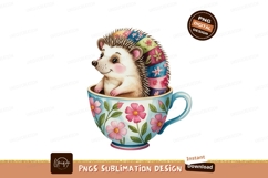 Hedgehog in floral teacup pink blue Product Image 1