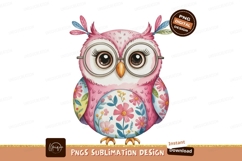 Pink owl wearing glasses with floral patterns cute Product Image 1