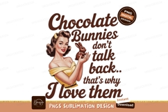 Woman holding chocolate bunny retro Product Image 1