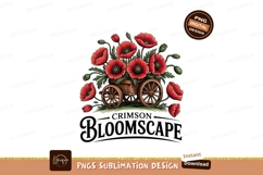 Red poppies in wooden cart flowers Product Image 1