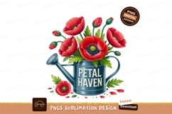 Red Poppies In Blue Watering Can flowers green Product Image 1