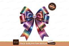 Rainbow ribbon bow with gold swirls and pearl colorful Product Image 1